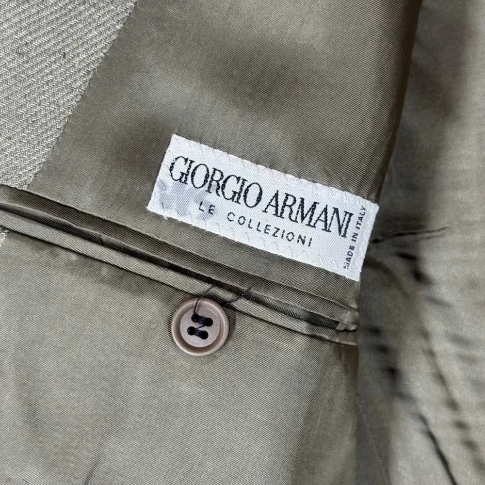 Giorgio Armani Vintage Le Collezioni Men 38R Pure Linen Olive Green Blazer Italy